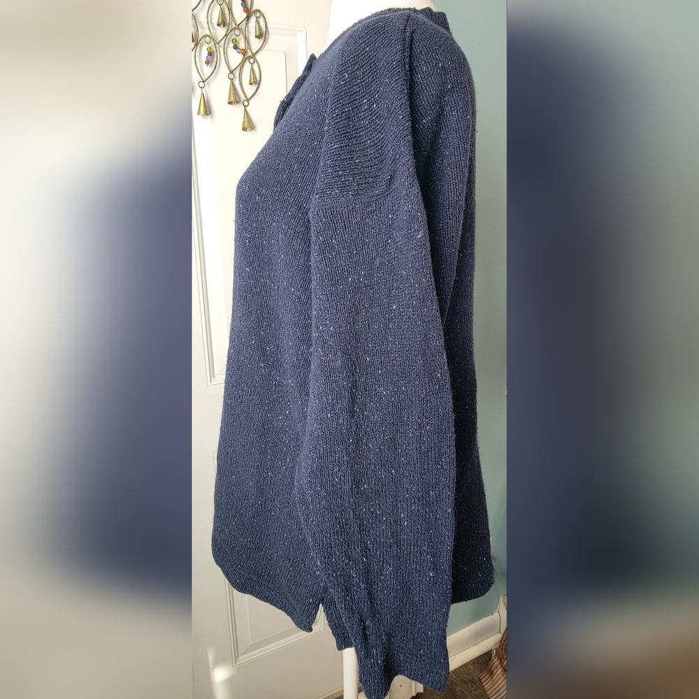 90s Vintg Eddie Bauer Heanly Sweater Women's L Navy Silk Cotton Linen Wool Cozy - Picture 2 of 12